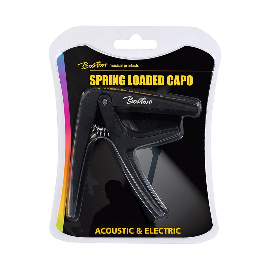 Boston Spring Loaded Capo for Acoustic or Electric Guitar Black Front View
