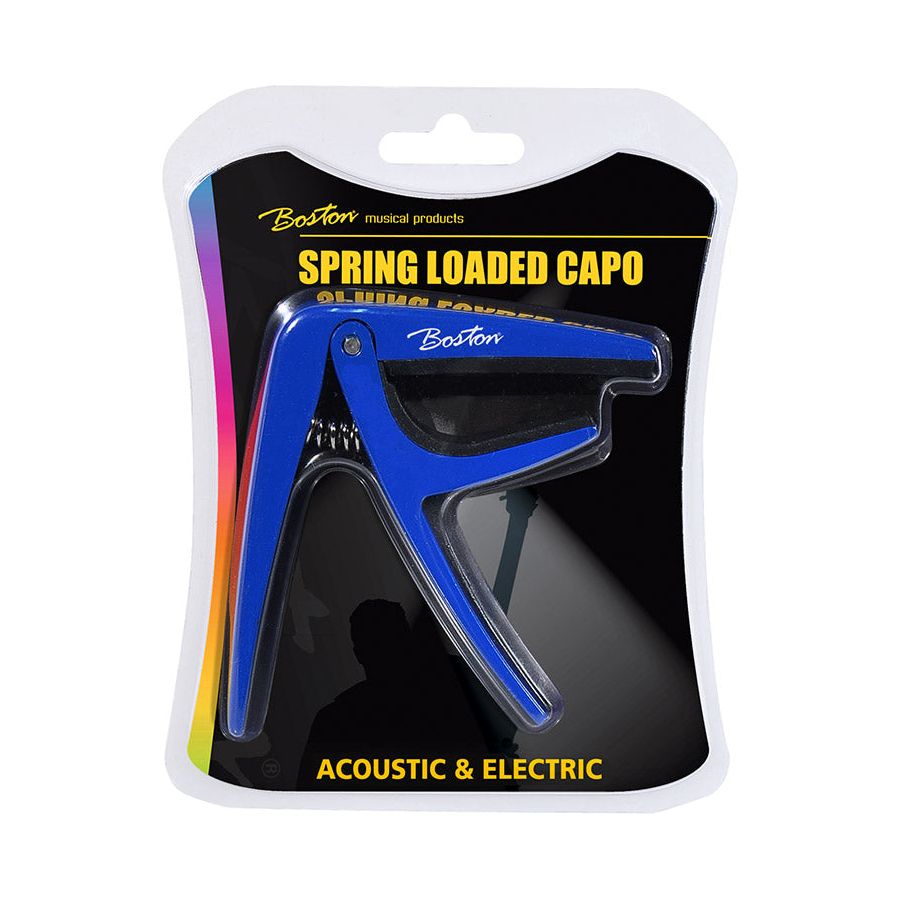 Boston Spring Loaded Capo for Acoustic or Electric Guitar Blue Front View