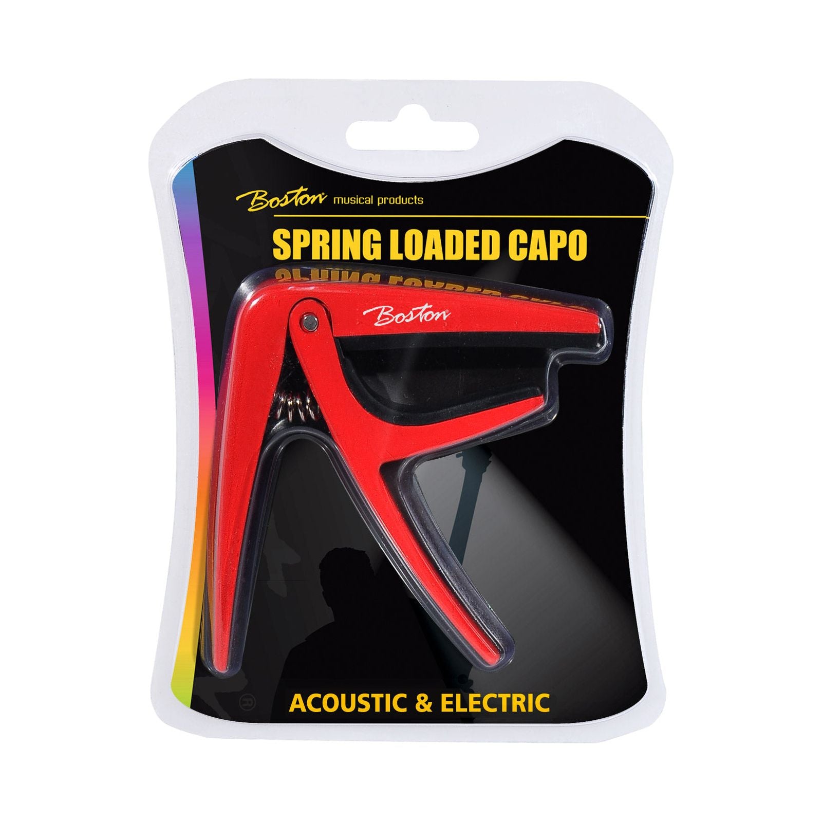 Boston Spring Loaded Capo for Acoustic or Electric Guitar Red Front View