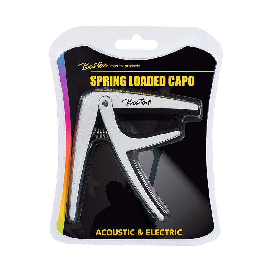 Boston Spring Loaded Capo for Acoustic or Electric Guitar White Front View