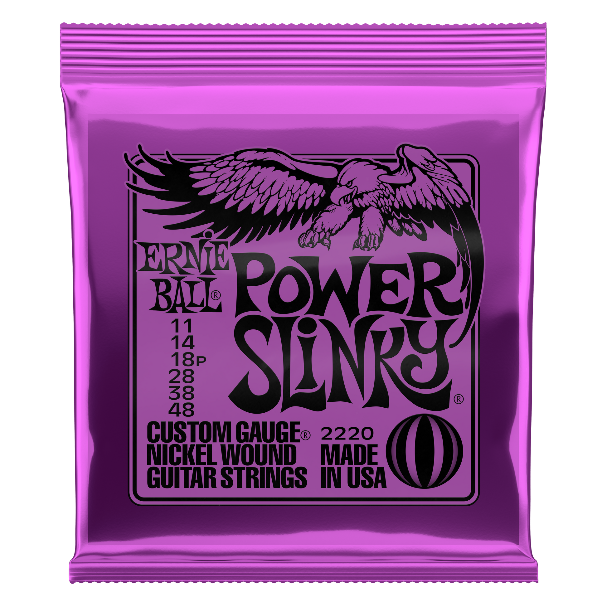 Ernie Ball 2220 Power Slinky Electric Guitar Strings (11-48) Front View