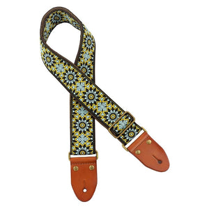 GST-1280-7 | Gaucho Authentic Deluxe Series guitar strap, Black / Yellow / Turquoise