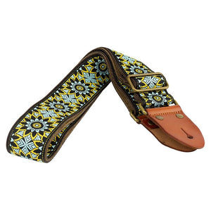 GST-1280-7 | Gaucho Authentic Deluxe Series guitar strap, Black / Yellow / Turquoise 2