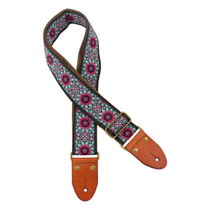 GST-1280-8 | Gaucho Authentic Deluxe Series guitar strap, Black / Burgundy / Turquoise