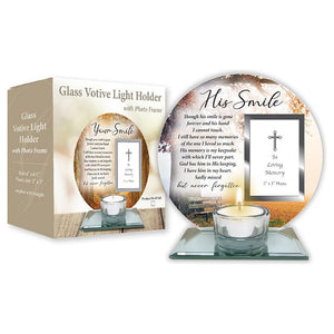 Glass Votive Light Holder/Photo Plaque/His Smile - 87465