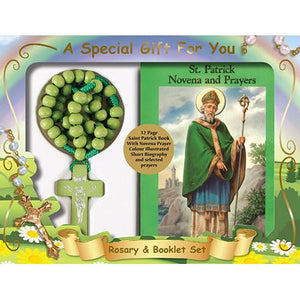 St Patrick Book Wood Cord Rosary Green